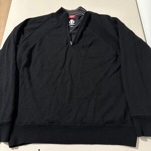 Sunice Windstopper Mens L 1/4 Zip Golf Sweater Black 100% Wool‎ Lined Pullover